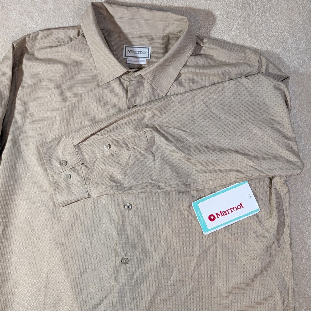 Marmot Arex LS Shirt Mens XL Chinchilla Tan AirExchange Hiking Button Up New